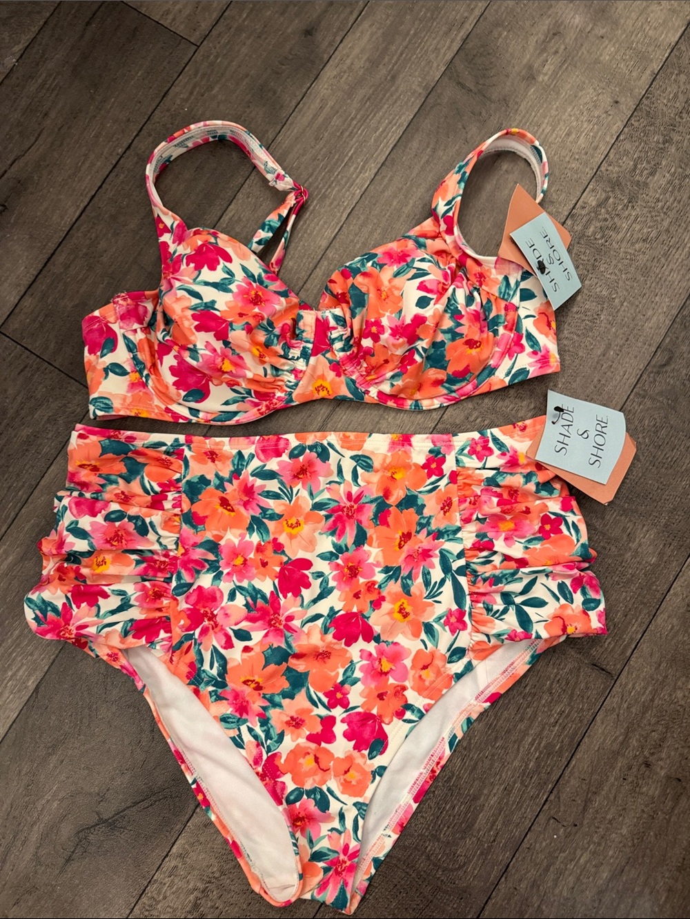 Shade & Shore Pink Floral High-Waist Bikini Set
